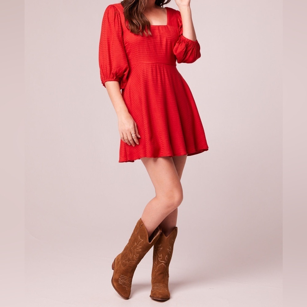 BAND OF THE FREE Josette Red Puff Sleeve Mini Dress - Picture 9 of 9